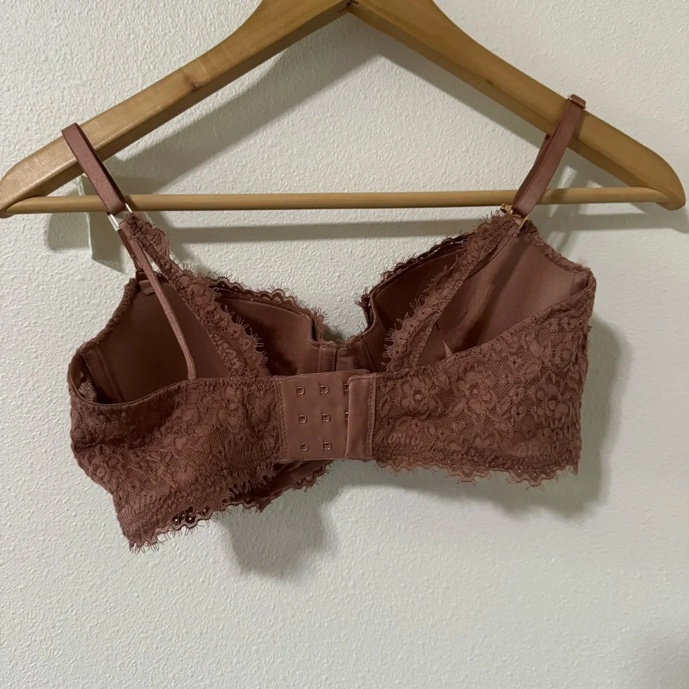 Aerie Real Power Balconette Lightly Lined Eyelash Lace Bra Mauve 2022 NWT-32D